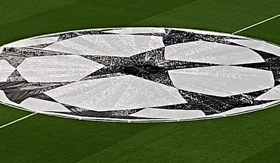 Lo stemma della Champions in campo