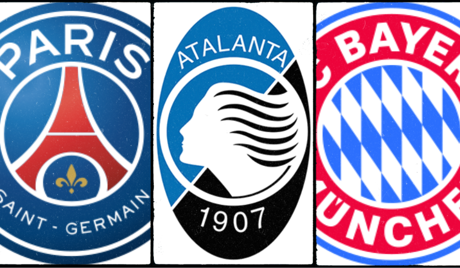 Atalanta, PSG, Bayern, stemmi
